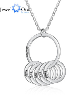 JewelOra Personalized Name Engraving Necklaces for Women Stainless Steel 3-6 Circles Pendant Jewelry New Year Custom Family Gift