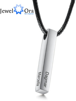 JewelOra Personalized Stainless Steel Vertical Bar Name Necklace 4 Sides Engraving Custom Pendants for Men Anniversary Gifts