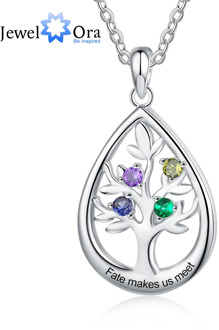 JewelOra Personalized Tree of Life Necklace with Birthstone Customized Engraving Water Drop Pendant Jewelry Christmas Gifts