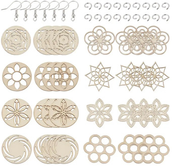 Jewelry Making kit DIY Dangle Earring Set with 80pcs Unfinished Blank Wood Pendants 80pcs Jump Rings and 80pcs Earring Hooks
