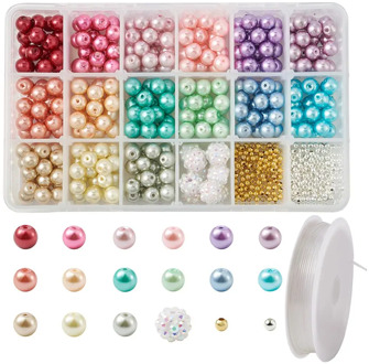 Jewelry Making Kits DIY Bracelet Necklace Set with Baking Painted Pearlized Glass Pearl Beads Spacer Beads Resin Rhinestone Bead