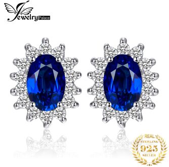Jewelrypalace Diana Gemaakt Blue Sapphire Stud Oorbellen 925 Sterling Zilveren Oorbellen Voor Vrouwen Koreaanse Oorbellen Sieraden