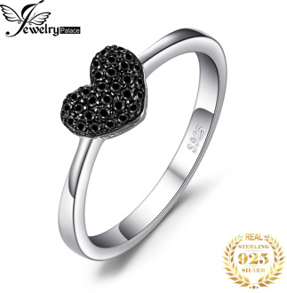 JewelryPalace Heart Natural Black Spinel Ring 925 Sterling Silver Rings for Women Engagement Ring Silver 925 Gemstones Jewelry