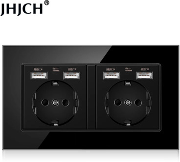 JHJCH EU standard USB plug, 16a power socket, German power panel, four USB interfaces, dual frame 4 USB wall socket