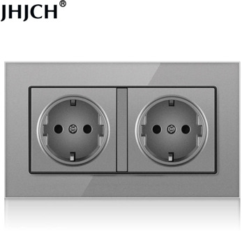 JHJCH European standard wall mounted power socket, crystal glass panel, German standard 2-hole 16A double grounding, 146 * 86mm