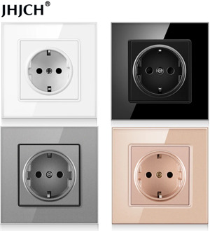 JHJCH wall crystal glass panel power socket plug has been grounded, 16a European standard power socket 86mm * 86mm