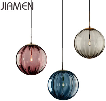 JIAMEN Modern Led E27 Pendant Lamp 20cm Round Glass Hanging Lights for Home Loft Fixtures Living Room Bedroom Luminaires Decor