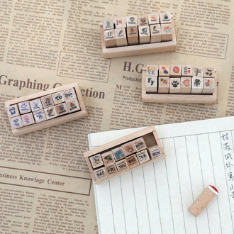 JIANWU 12pcs/set mini lovely DIY Stamp planner scrapbooking stamp diary card making supplies Wooden stamp