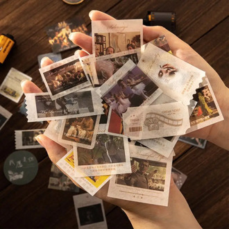 JIANWU 40pcs Film Time Series Retro Washi Paper Sticker Pack Scrapbook Sticker Decoration journal Stickers Stationery