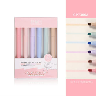 Jianwu 6 Stks/set Soft Tip Markeerstift Licht Kleur Kawaii Markeerstift Diy Fotoalbum Journal Fluorescerende Pen Student Briefpapier 7300A Afternoon zon