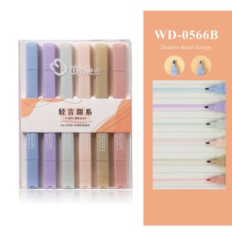 Jianwu 6 Stks/set Soft Tip Markeerstift Licht Kleur Kawaii Markeerstift Diy Fotoalbum Journal Fluorescerende Pen Student Briefpapier WD-0566B