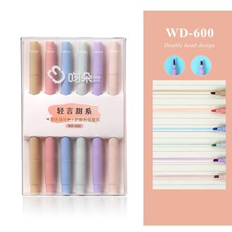 Jianwu 6 Stks/set Soft Tip Markeerstift Licht Kleur Kawaii Markeerstift Diy Fotoalbum Journal Fluorescerende Pen Student Briefpapier WD-600