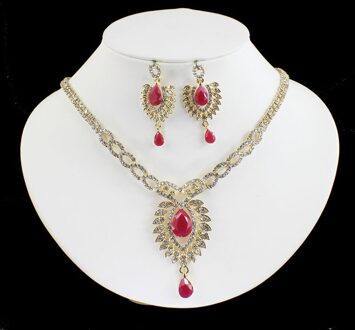 Jiayi jiaduo De bruids sieraden set voor de Indiase vrouwen goud-kleur bruiloft ketting retro rode accessoires