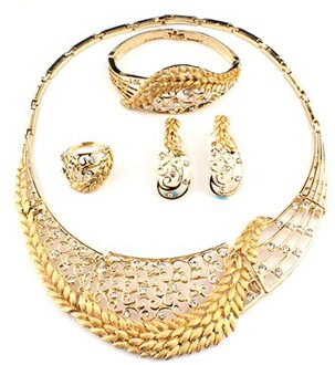 Jiayijiaduo Afrikaanse mode boutique bruiloft sieraden sets voor vrouwen Goud-kleur Ketting oorbellen armband Ring Sets