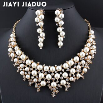 Jiayijiaduo Dubai stijlvolle bruiloft sieraden set Goud-kleur imitatie parel ketting oorbellen voor elegante vrouwen jurk Sieraden Set