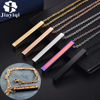 Jiayiqi Engraving Name Necklace Personalized Custom for Women Men Four Sides Stainless Steel Pendant Custom Choker Jewelry Gift