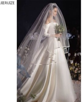 JIERUIZE Eenvoudige Witte Bridal Veils Kapel Lengte Tulle Lange Wedding Veils Met Gratis Kam