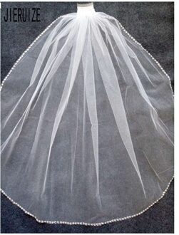 JIERUIZE Tulle Wedding Veils Een Layer met Kam Strass Rand Korte Bruidssluier wit