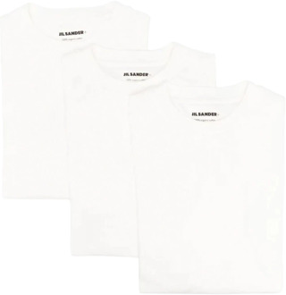 Jil Sander Biologisch Katoenen Logo Patch Longsleeve T-Shirt 3 Pack Jil Sander , White , Heren - L,M
