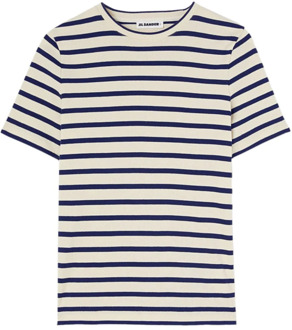 Jil Sander Gestreept Crème Wit/Marineblauw T-Shirt Jil Sander , Multicolor , Dames - L,M,S,Xs
