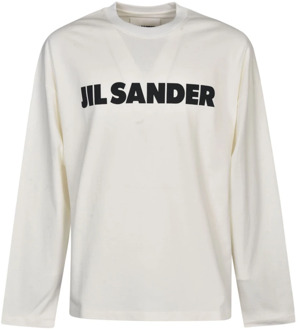 Jil Sander Heren Porselein Katoenen Logo T-Shirt Jil Sander , Gray , Heren - Xl,L,M,S