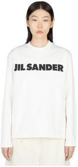 Jil Sander Katoenen Logo Print Longsleeve T-shirt Jil Sander , White , Dames - M