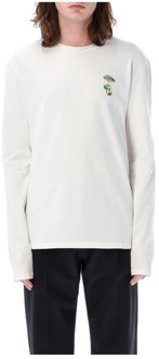 Jil Sander Langemouw T-shirt met Paddenstoelborduursel Jil Sander , White , Heren - Xl,L