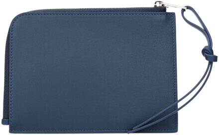 Jil Sander Leren Ritsportemonnee met Hangtag Middelblauw