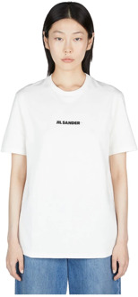 Jil Sander Logo Print Katoenen T-Shirt Jil Sander , White , Dames - M,Xs