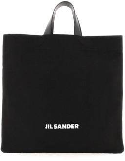 Jil Sander Logo Tote Bag met Contrasterende Letters Jil Sander , Black , Heren - ONE Size