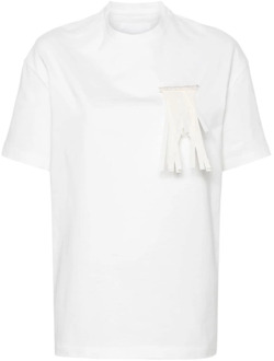 Jil Sander Witte Katoenen Jersey T-shirt met Franje Broche Jil Sander , White , Dames - S,Xs