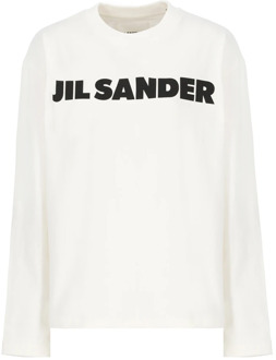 Jil Sander Witte Katoenen T-shirt met Bedrukt Logo Jil Sander , White , Dames - M,S,Xs