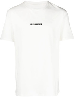 Jil Sander Witte Rib T-shirts en Polos met Zwarte Logo Print Jil Sander , White , Heren - L,M,S