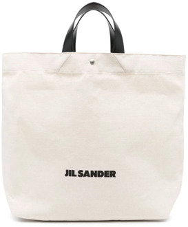 Jil Sander Witte tassen met leren afwerking en logo print Jil Sander , White , Dames - ONE Size