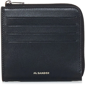 Jil Sander Zwarte portemonnee met ritssluiting en zilveren logo Jil Sander , Black , Heren - ONE Size