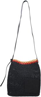 Jil Sander Zwarte Raffia Schoudertas