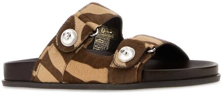 Jimmy Choo Gedrukte Kalverenhuid Fayence Slippers Bruin - EU 38