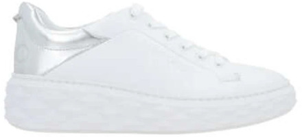 Jimmy Choo Witte Leren Flatform Sneakers met Zilveren Gelamineerd Detail Jimmy Choo , White , Dames - 36 Eu,39 Eu,38 Eu,37 Eu,40 Eu,37 1/2 EU