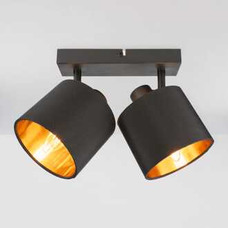 Jimmy LED Plafondspot - 2 spots - Kantelbaar - Draaibaar - Zwart/Goud - E14 fitting - IP20 voor binnen - Textiel spot