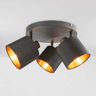 Jimmy LED Plafondspot - 3 spots - Kantelbaar - Draaibaar - Zwart/Goud - E14 fitting - IP20 voor binnen - Textiel spot