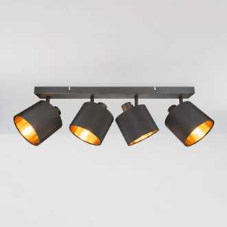 Jimmy LED Plafondspot - 4 spots - Kantelbaar - Draaibaar - Zwart/Goud - E14 fitting - IP20 voor binnen - Textiel spot