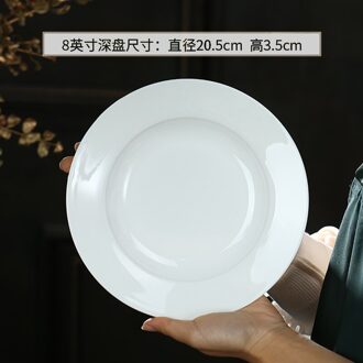 Jingdezhen Bone China Plaat Huishoudelijke Diepe Soep Plaat Pure Witte Keramische Servies Plaat Chinese Ronde Schotel Plaat