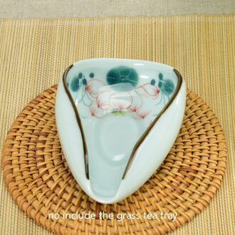Jingdezhen Handgeschilderde Vintage Lotus Keramische Thee Houder Chinese Kung Fu Thee Set Porselein Celadon Cha Hij Onder Geglazuurd Thee lepel