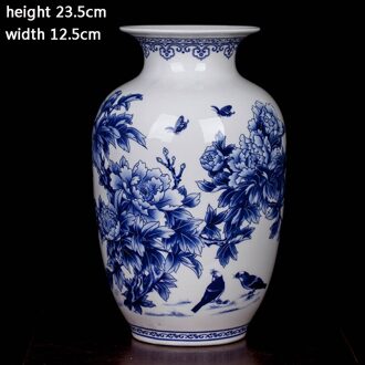 Jingdezhen Keramische Chinese Pioen Bloem Vaas Blauw En Wit Porselein Ornamenten Lliving Fijne Bone China Vaas Decoratie