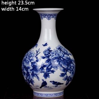 Jingdezhen Keramische Chinese Pioen Bloem Vaas Blauw En Wit Porselein Ornamenten Lliving Fijne Bone China Vaas Decoratie