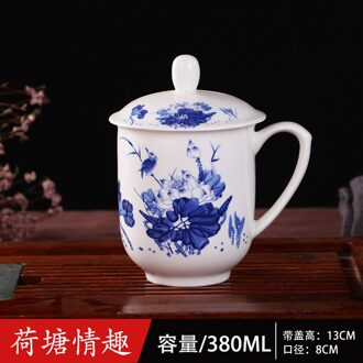 Jingdezhen Keramische Cup, Bone China Cup, Kantoor Cup, Conferentie Cup, Thee Cup Met Cover, water Cup In Conferentieruimte Van Hotel blauw