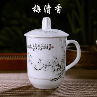 Jingdezhen Thee Beker Met Deksel Keramische Kantoor Cup Vergaderzaal Thee Cup Maat Hotel Bone China Water Cup Mannelijke licht grijs