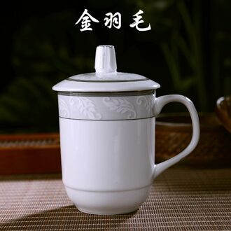 Jingdezhen Thee Beker Met Deksel Keramische Kantoor Cup Vergaderzaal Thee Cup Maat Hotel Bone China Water Cup Mannelijke licht groen