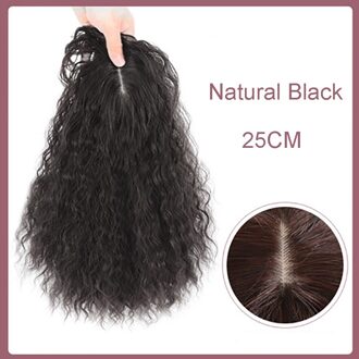Jinkaili Zwart Bruin Hittebestendige Synthetische Kinky Krullend Clip Met Pony Sluiting Vrouwen Top Hoofd Pruiken Hair Topper 25CM-2