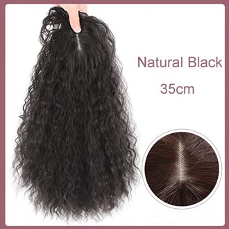 Jinkaili Zwart Bruin Hittebestendige Synthetische Kinky Krullend Clip Met Pony Sluiting Vrouwen Top Hoofd Pruiken Hair Topper 35CM-2